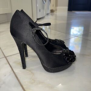 Bakers Vintage Black Embellished Peep-Toe Heels